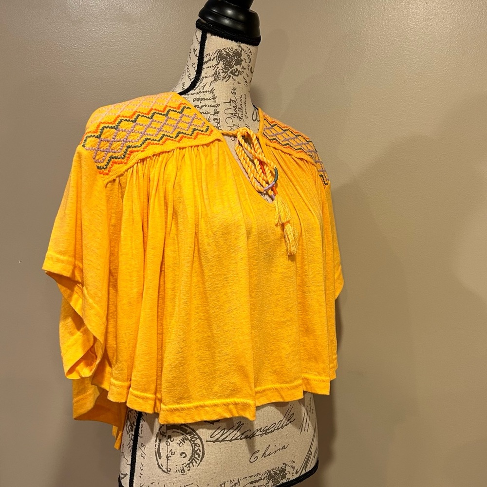 Free People Market Embroidery Tassel Tie Dolman Sleeve Top - Picture 15 of 15